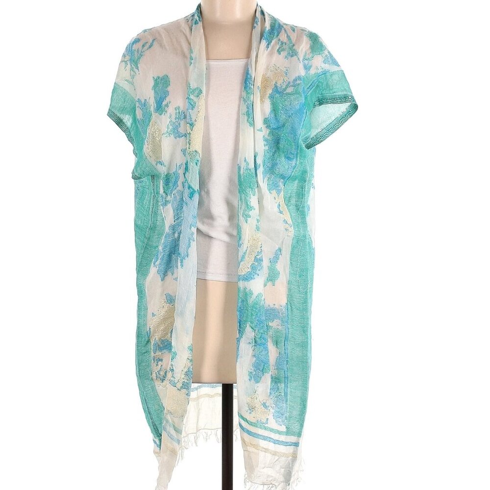 POOL TO PARTY Turquoise & White Kimono/Cover up with fringes    One Size